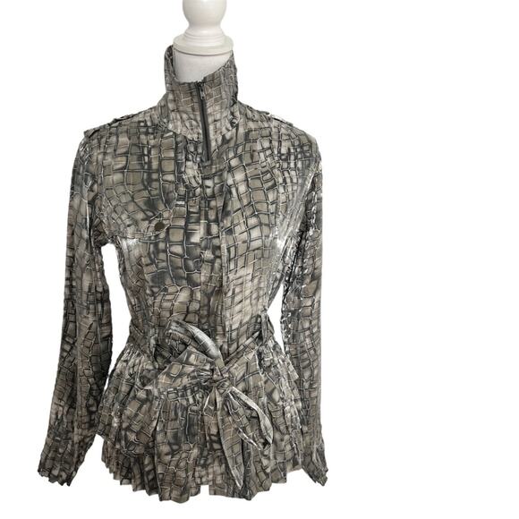 ALBERTO MAKALI GREY WHITE JACKET BUTTON UP TOP WOMEN SIZE SMALL NEW WITH TAG - Picture 1 of 8